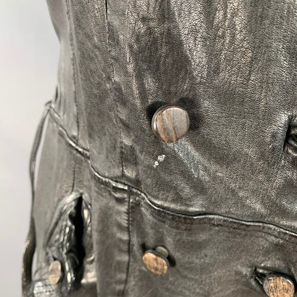 GIORGIO BRATO Size 6 Black Leather Double Breasted Belted Longline Vest - Picture 5 of 9